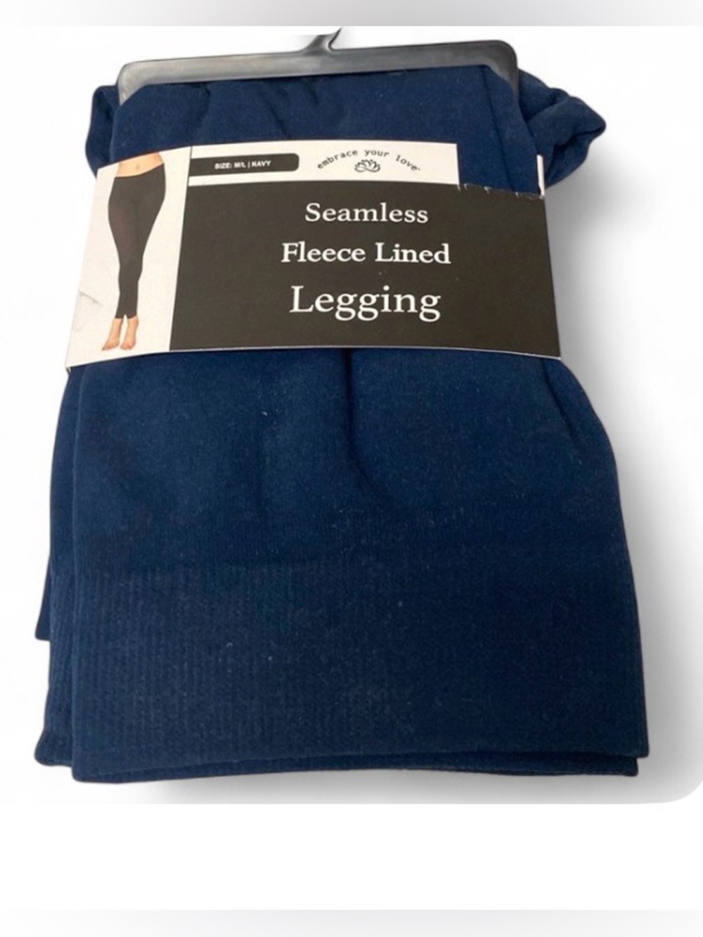 Fleece Lined Leggings Womens Navy High Waist Warm Seamless M L 8-12